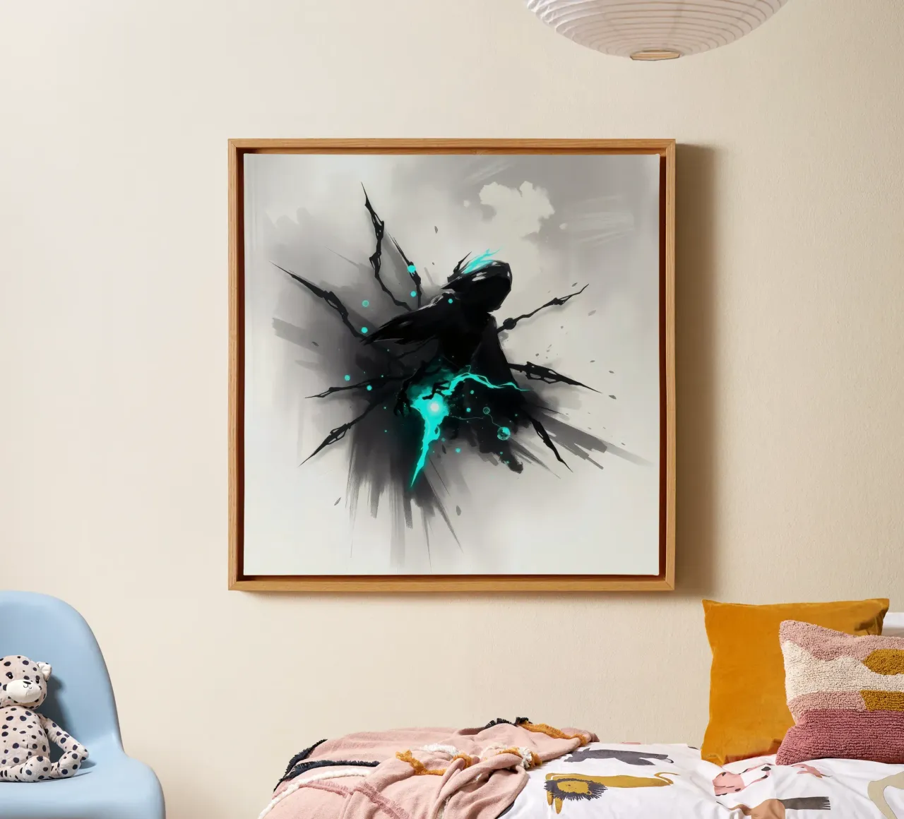 figuur die uit de schaduwen opduikt met blauwe elektrische energie canvas met Baklijst van DesignDoodle