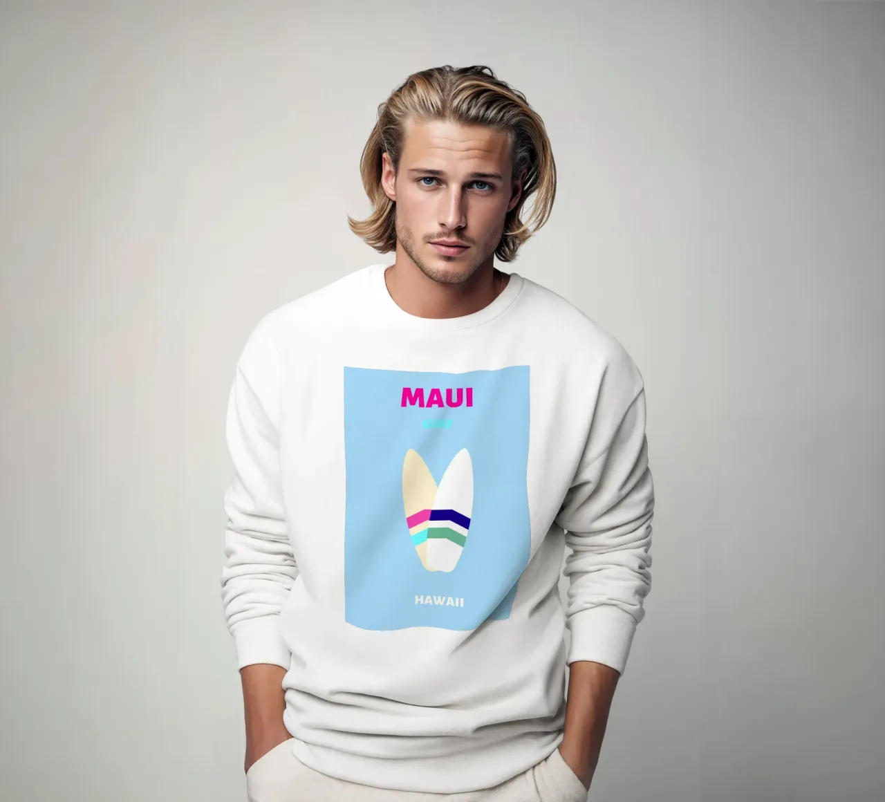 Planche de surf rétro tropicale Jaune Bleu Pop Art Beach Print sweat de NorwesClub