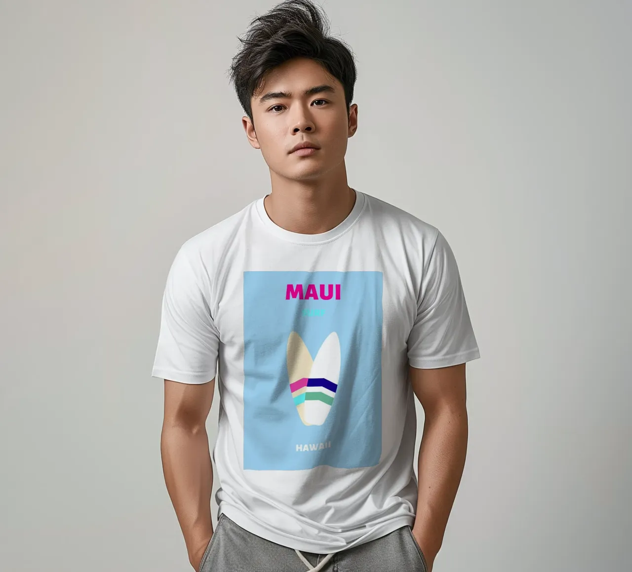 Planche de surf rétro tropicale Jaune Bleu Pop Art Beach Print t-shirt de NorwesClub