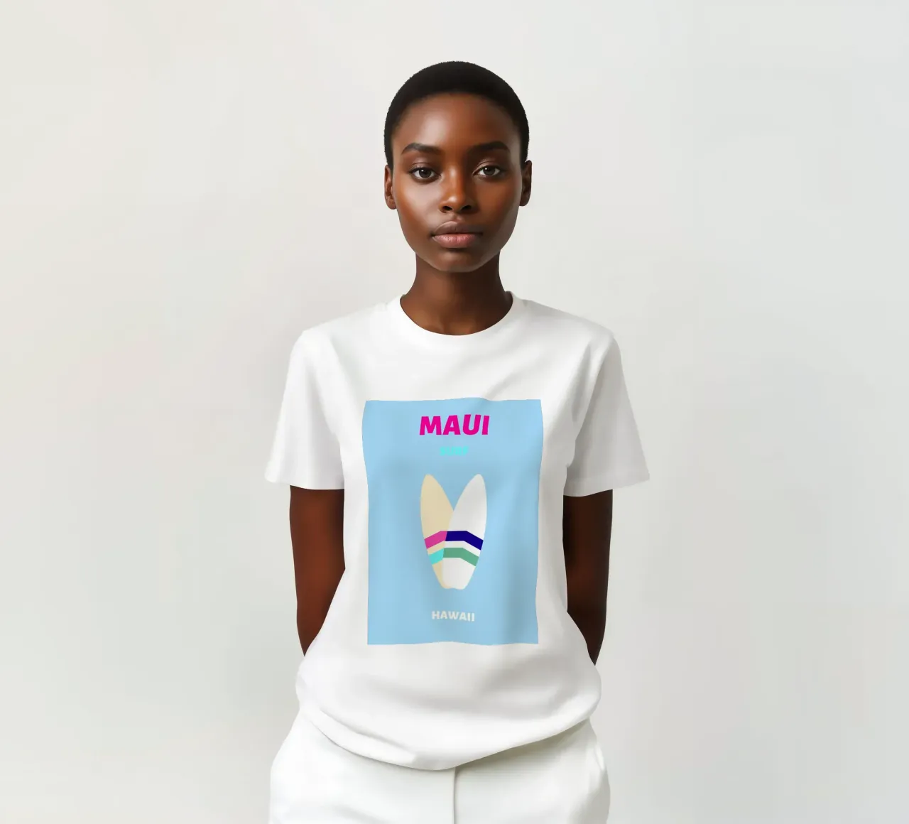 Planche de surf rétro tropicale Jaune Bleu Pop Art Beach Print t-shirt de NorwesClub