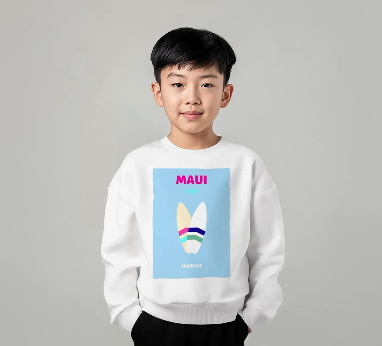 Planche de surf rétro tropicale Jaune Bleu Pop Art Beach Print sweat enfant de NorwesClub