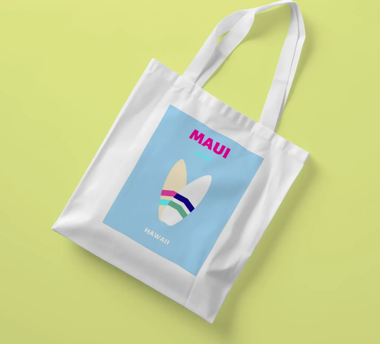 Planche de surf rétro tropicale Jaune Bleu Pop Art Beach Print tote bag de NorwesClub