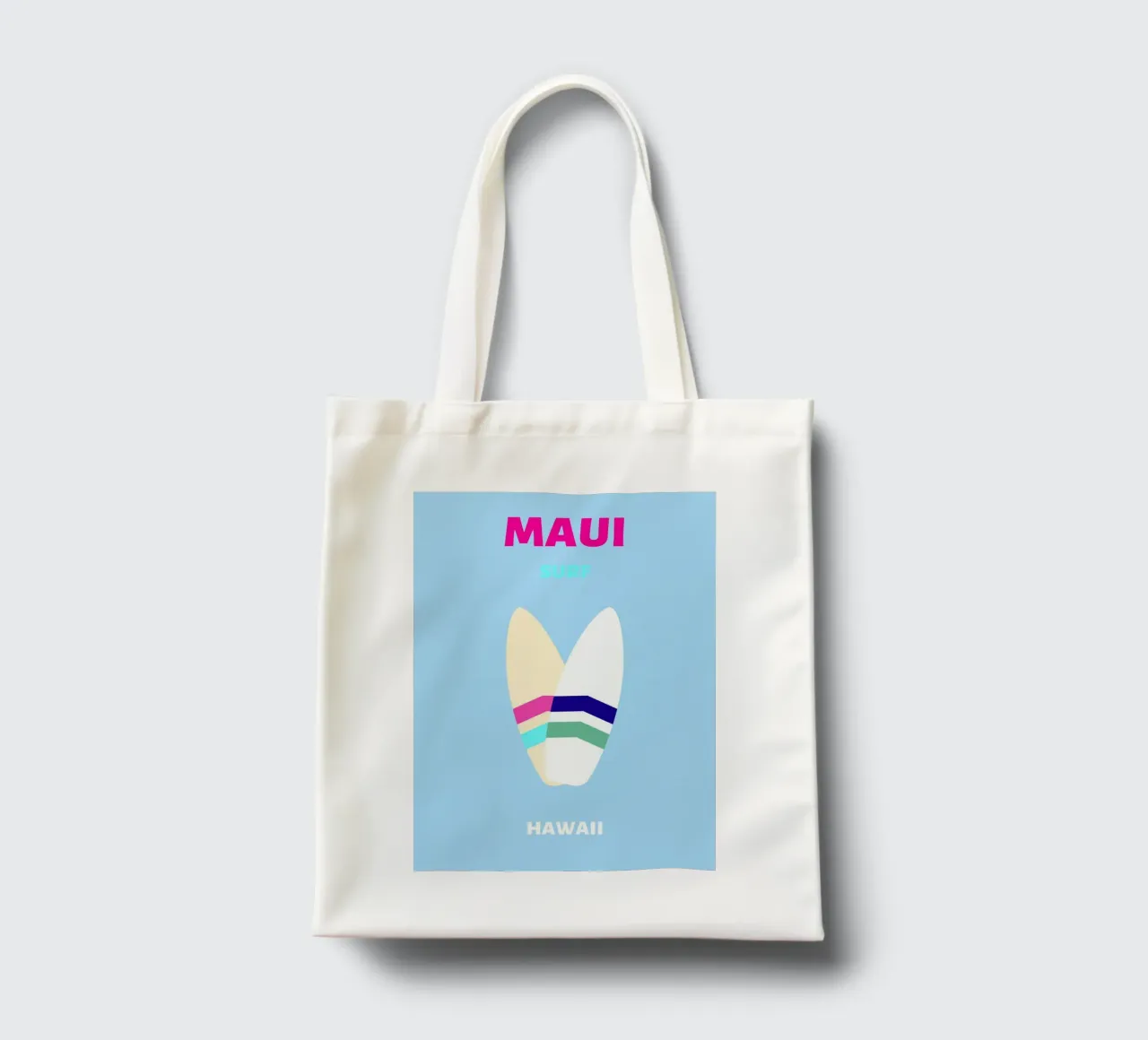 Planche de surf rétro tropicale Jaune Bleu Pop Art Beach Print tote bag de NorwesClub