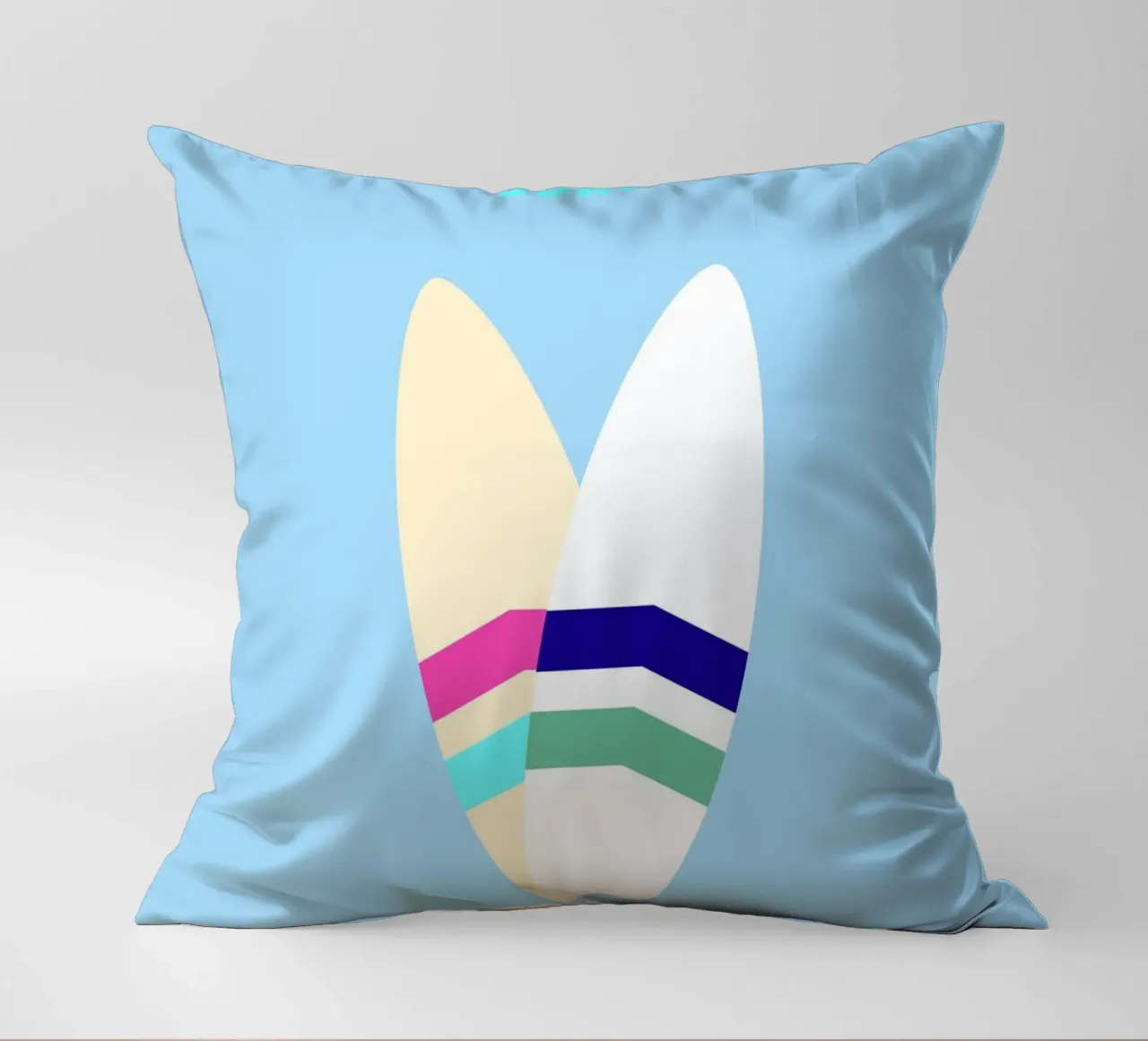Planche de surf rétro tropicale Jaune Bleu Pop Art Beach Print coussin de NorwesClub