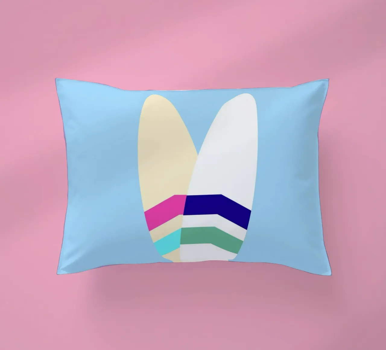 Planche de surf rétro tropicale Jaune Bleu Pop Art Beach Print coussin de NorwesClub
