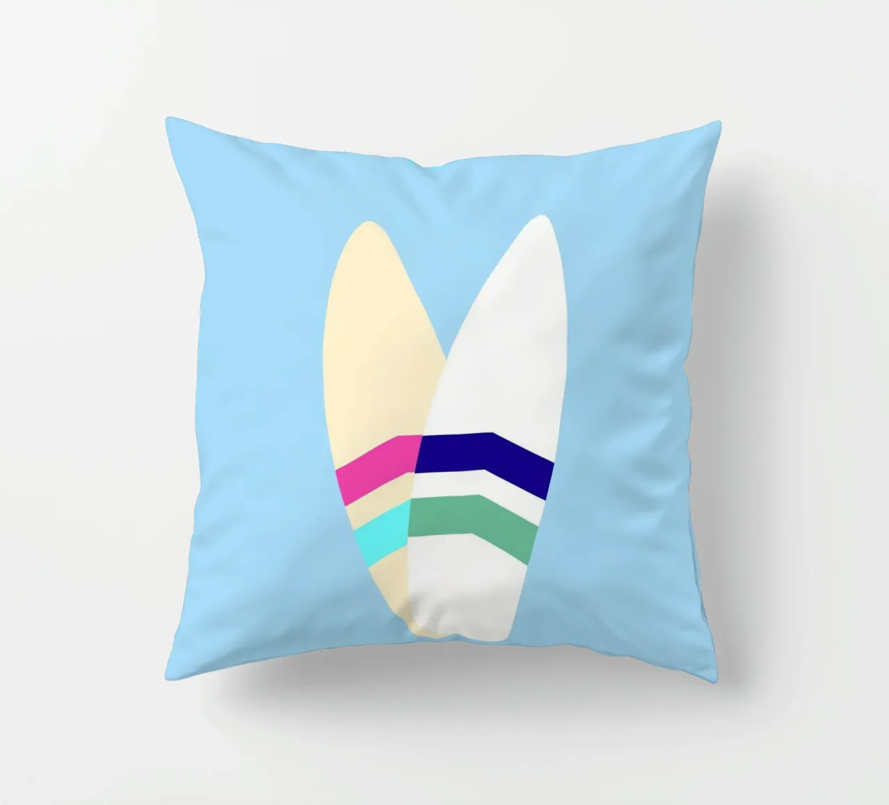 Planche de surf rétro tropicale Jaune Bleu Pop Art Beach Print coussin de NorwesClub