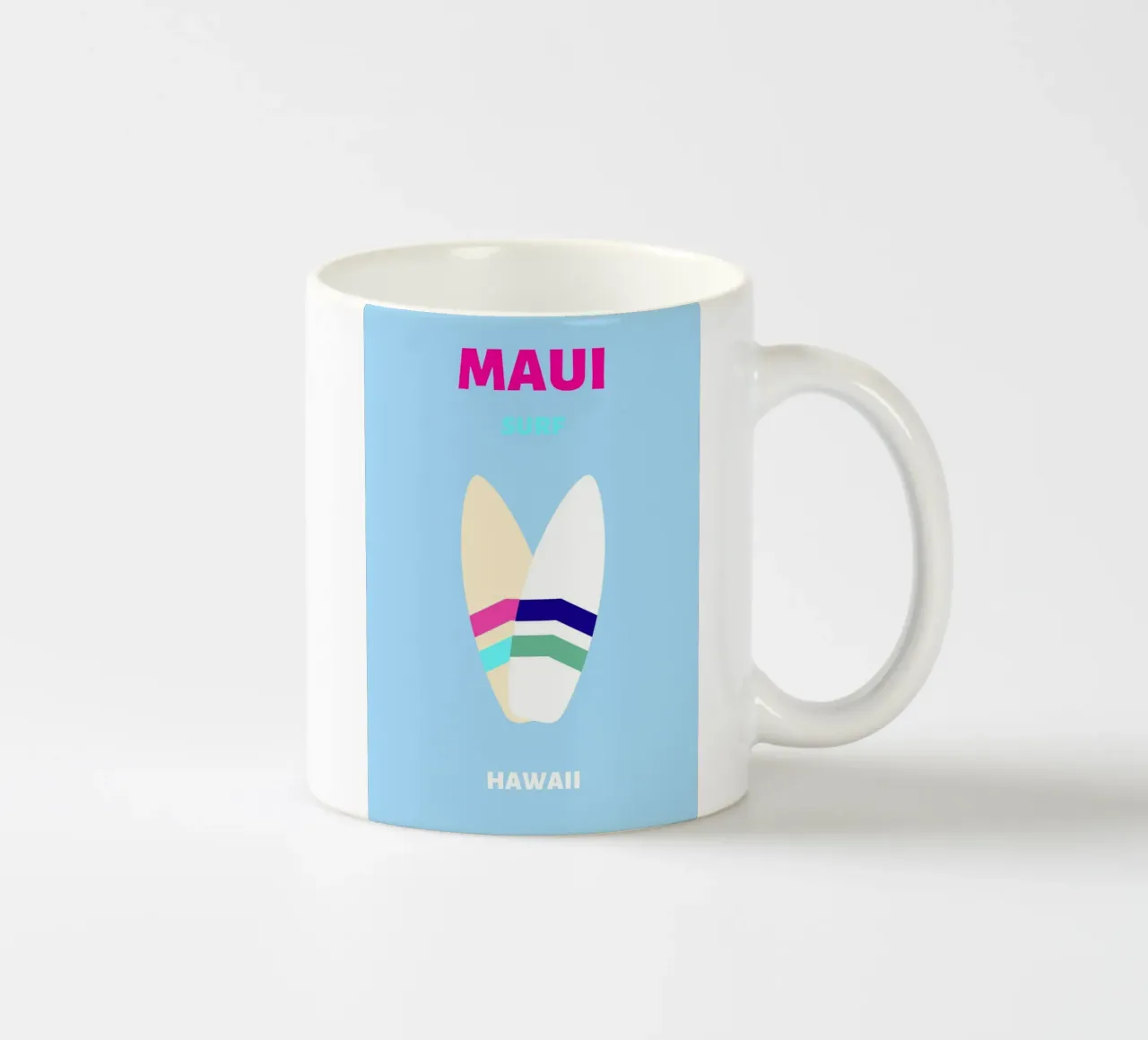 Planche de surf rétro tropicale Jaune Bleu Pop Art Beach Print mug en céramique de NorwesClub