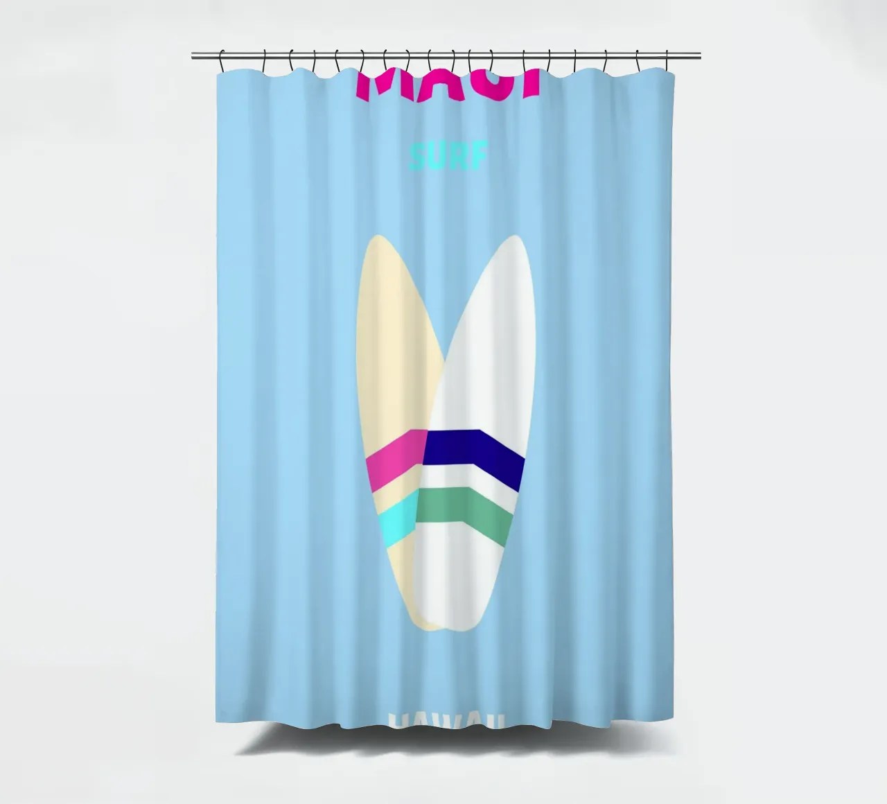 Planche de surf rétro tropicale Jaune Bleu Pop Art Beach Print rideau de douche de NorwesClub