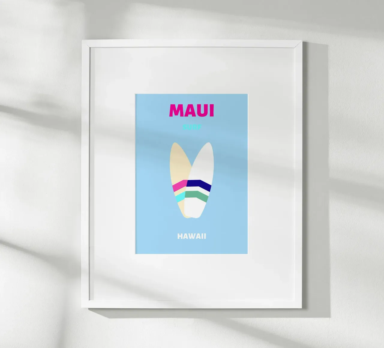 Planche de surf rétro tropicale Jaune Bleu Pop Art Beach Print hahnemühle de NorwesClub
