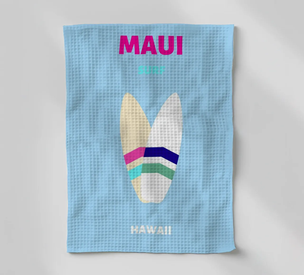 Planche de surf rétro tropicale Jaune Bleu Pop Art Beach Print torchon de NorwesClub