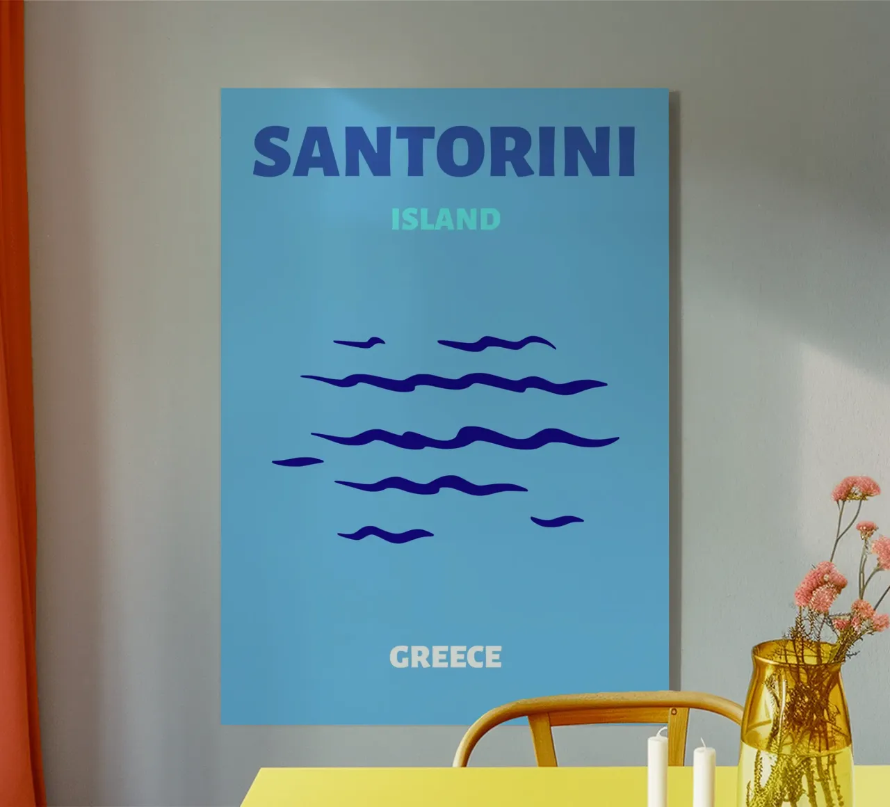 Santorini Greece Retro Island Travel Pop Art Print metacrilato de NorwesClub
