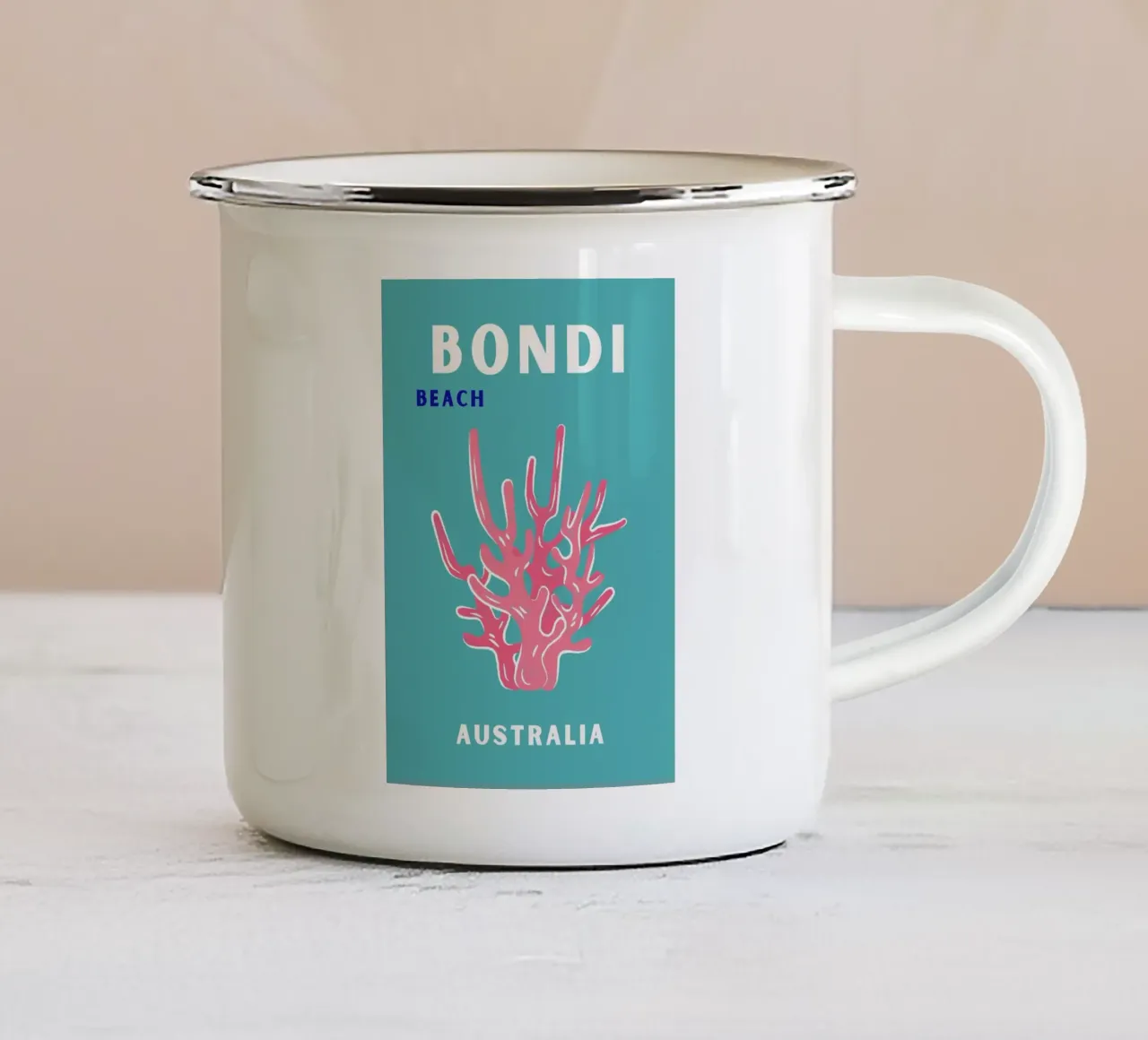 Stampa pop minimalista arancione corallo astratto oceano tazza in smalto da NorwesClub