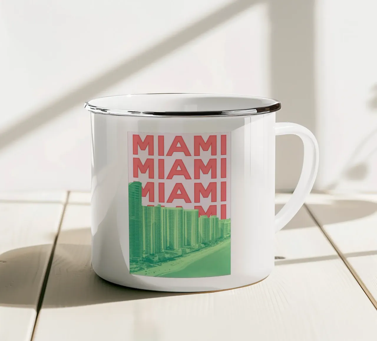 Miami Beach Florida Retro Reizen Pop Art Landschap emaille mok van NorwesClub
