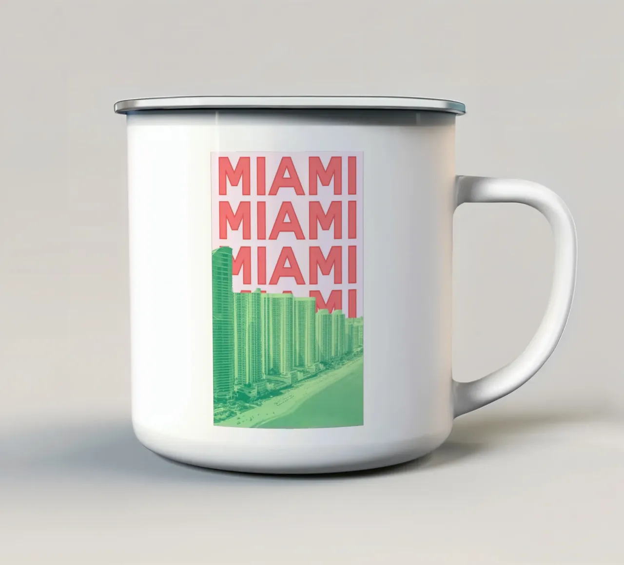 Miami Beach Florida Retro Reizen Pop Art Landschap emaille mok van NorwesClub