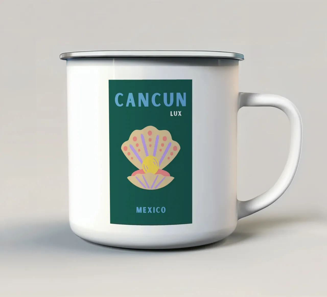 Cancun Lux Messico Conchiglia - Poster minimalista di viaggio Pr tazza in smalto da NorwesClub