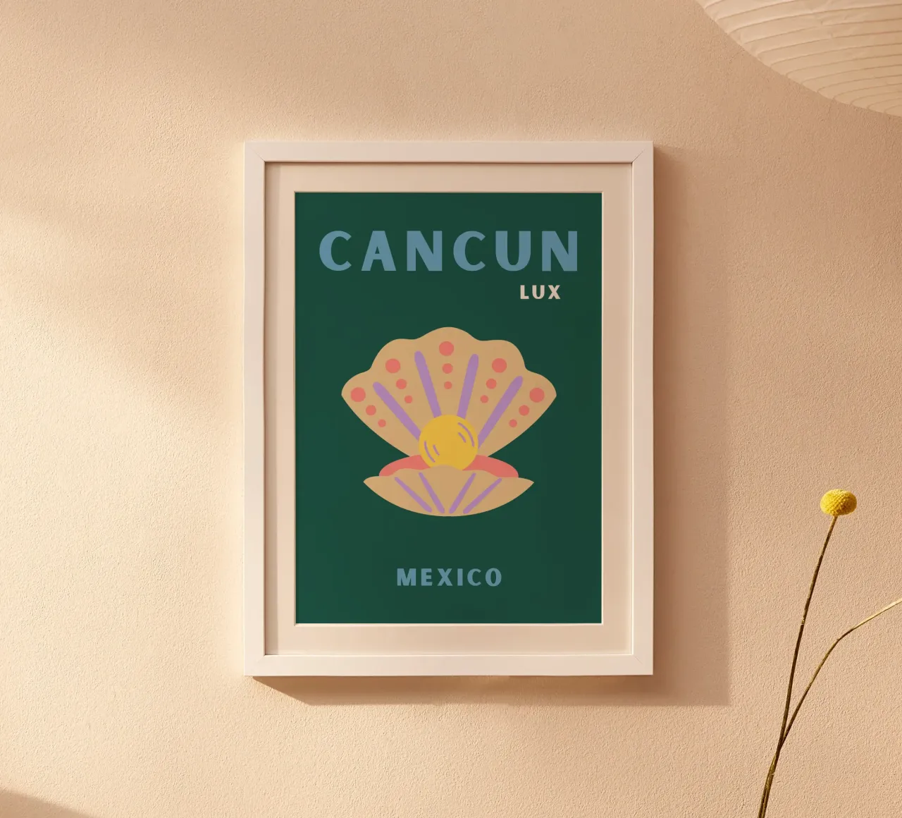 Cancun Lux Messico Conchiglia - Poster minimalista di viaggio Pr poster con telaio in alluminio da NorwesClub