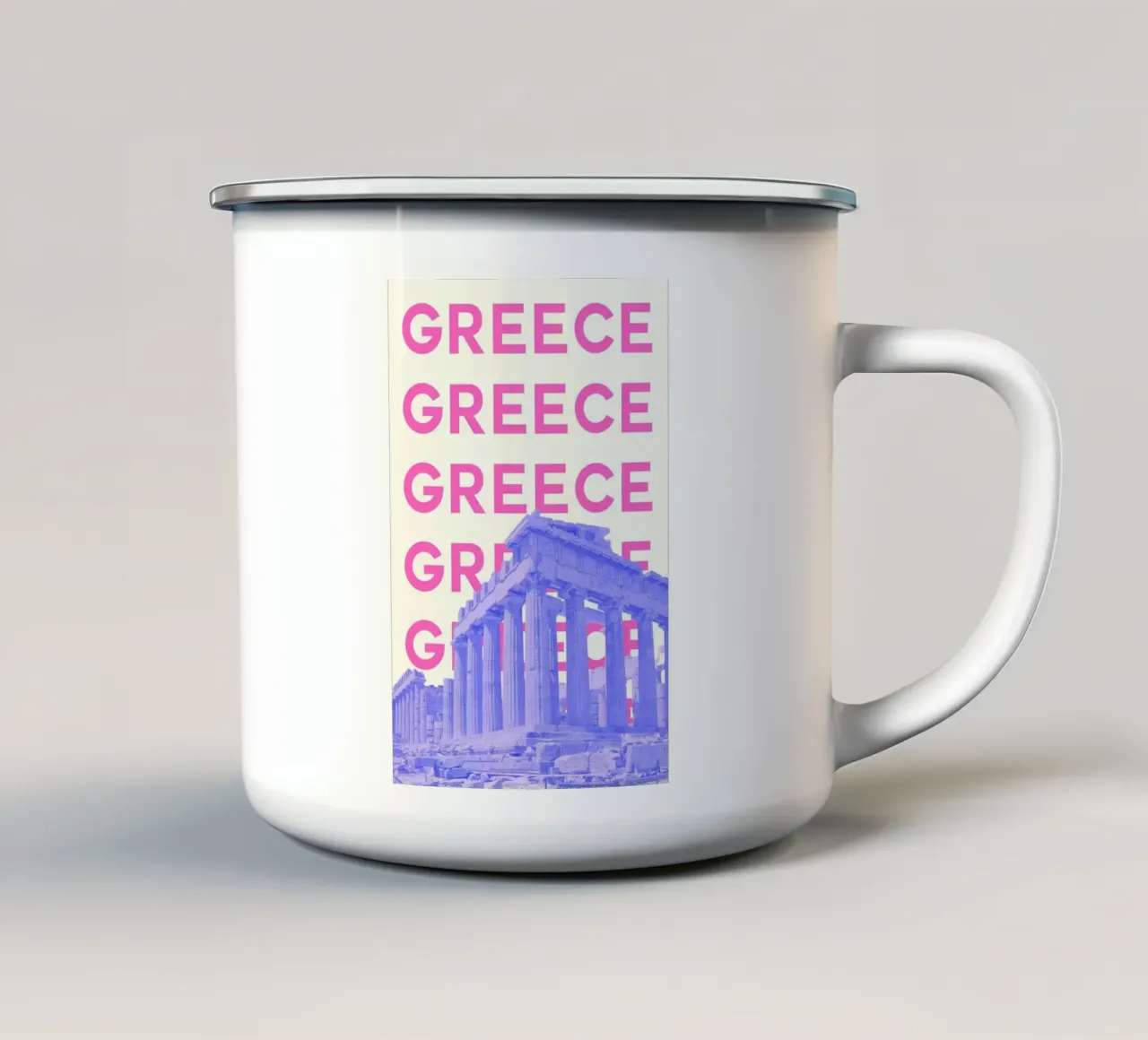 Griekenland Parthenon Pop Art Reisafdruk - Levendig Souvenir emaille mok van NorwesClub