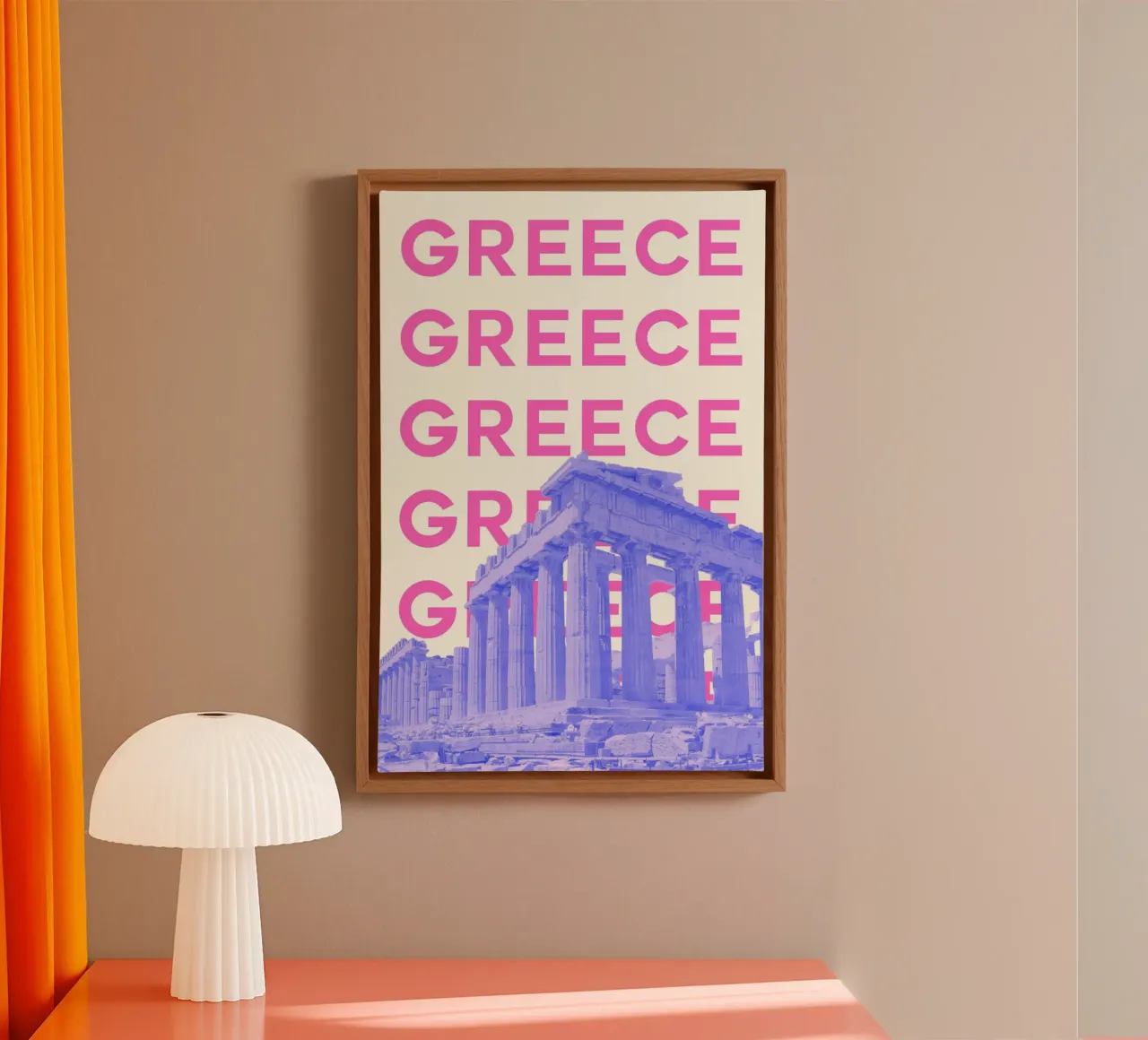 Griechenland Parthenon Pop Art Travel Print - Lebendiges Souvenir Leinwand mit Schattenfugenrahmen von NorwesClub