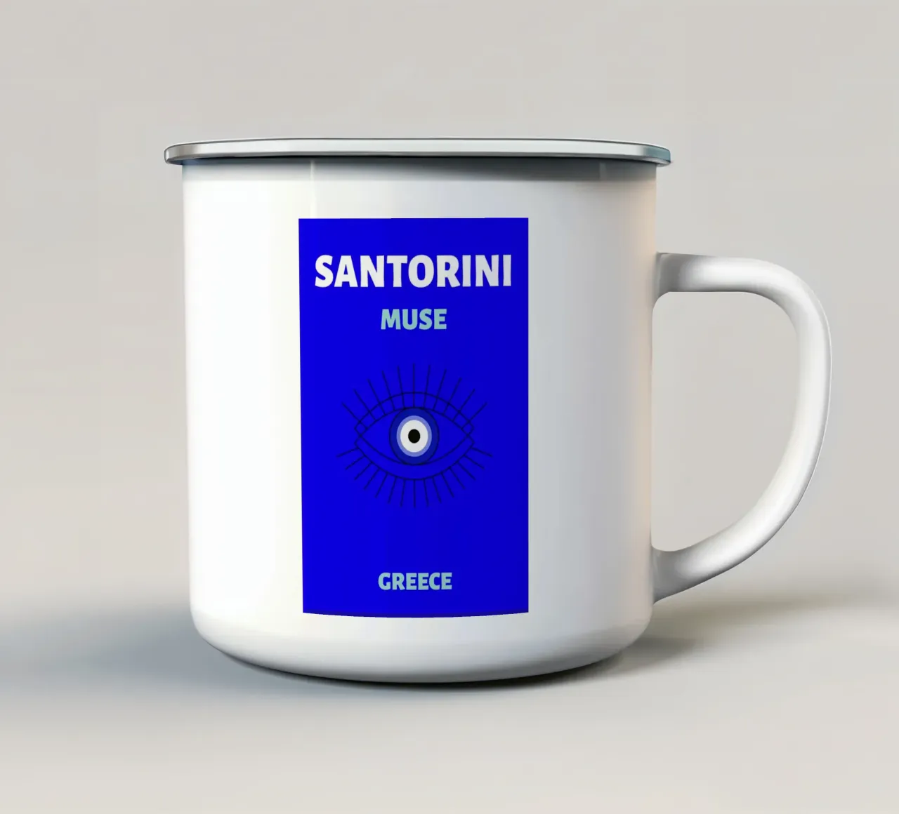 Santorini Muse Evil Eye - Poster da viaggio greco minimalista tazza in smalto da NorwesClub