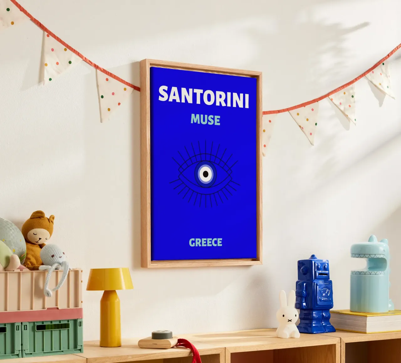 Santorini Muse Evil Eye - Poster da viaggio greco minimalista tela con Cornice a cassetta da NorwesClub