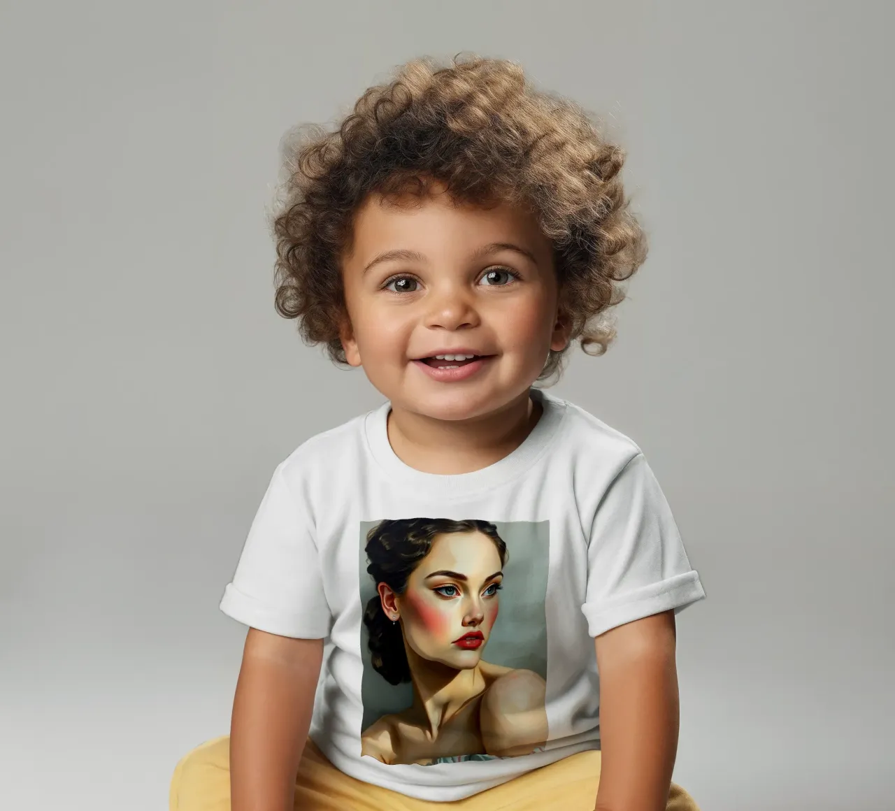 mujer de penetrantes ojos azules y rasgos suaves en un neutro camiseta de bebé de DesignDoodle