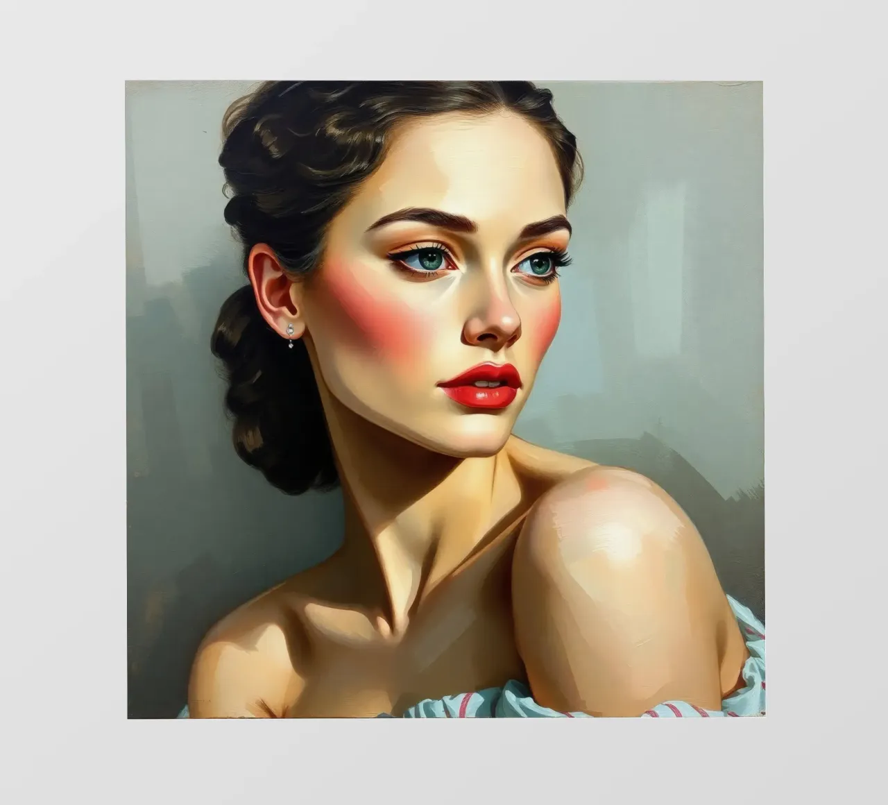 woman with piercing blue eyes and soft features in a neutral pvc cover by DesignDoodle