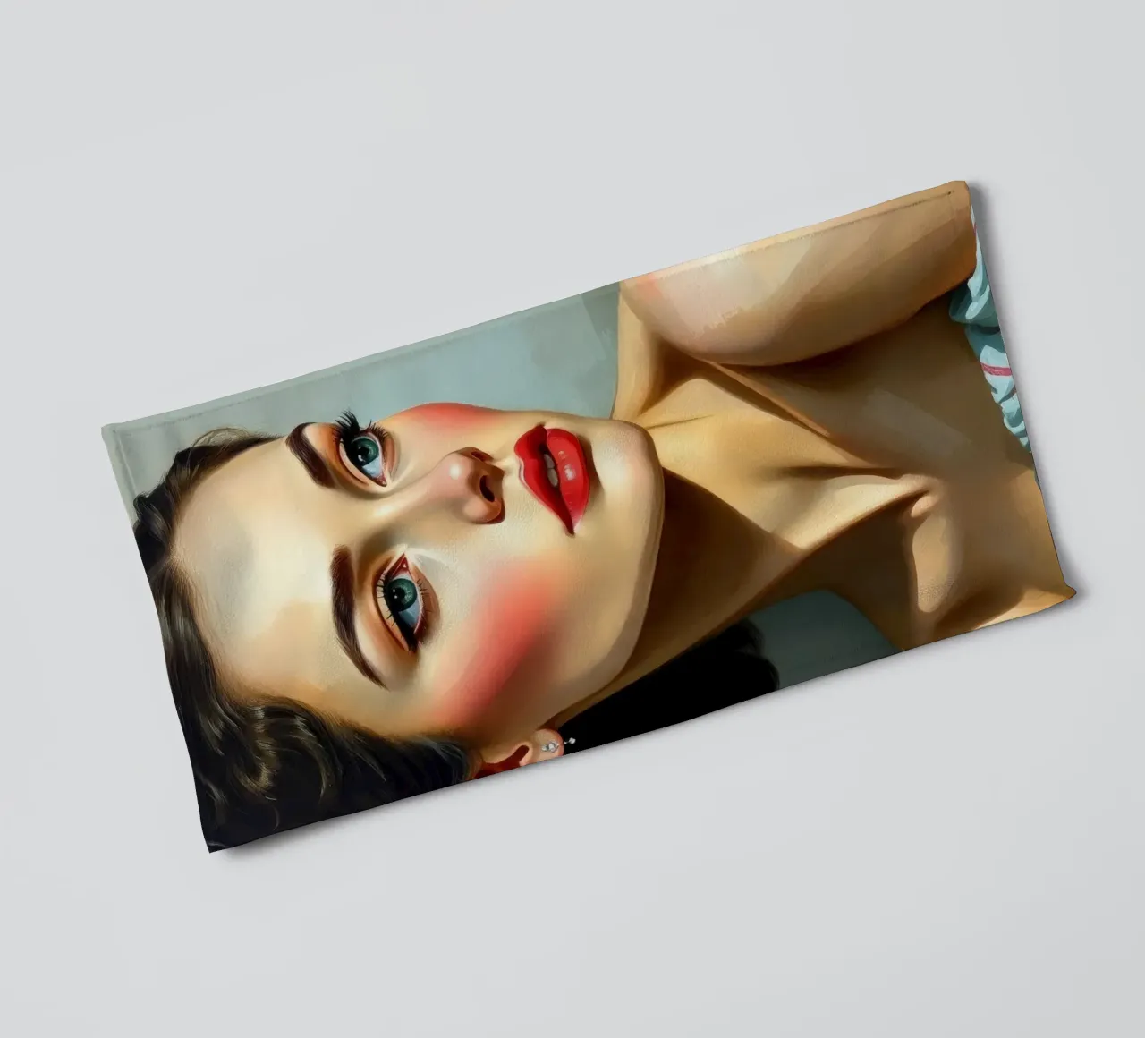 woman with piercing blue eyes and soft features in a neutral towel by DesignDoodle