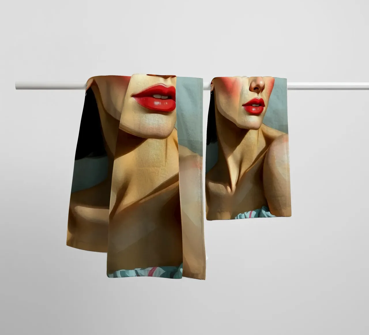 woman with piercing blue eyes and soft features in a neutral towel by DesignDoodle