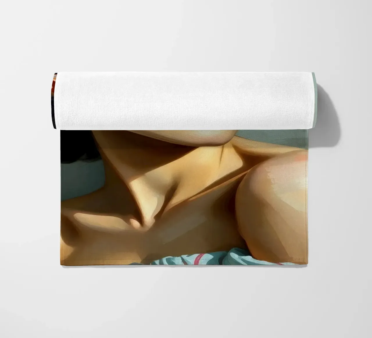 woman with piercing blue eyes and soft features in a neutral beach towel by DesignDoodle