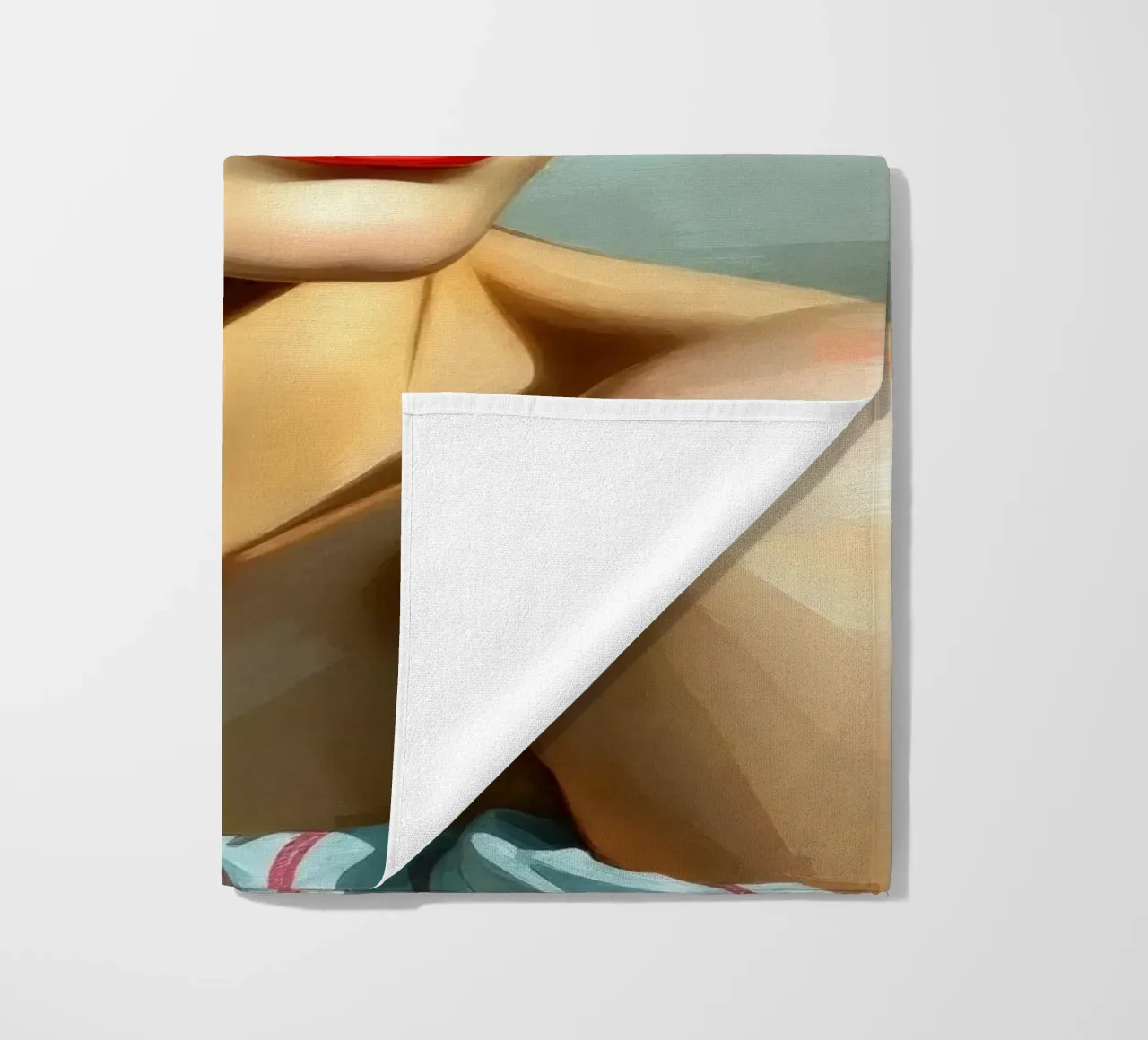 woman with piercing blue eyes and soft features in a neutral beach towel by DesignDoodle