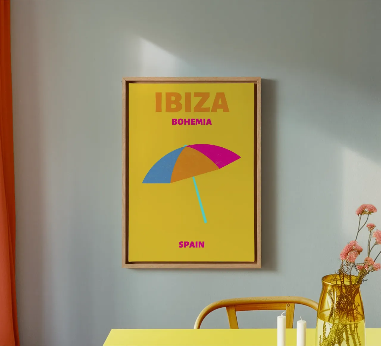 Ibiza Bohemen Paraplu - Kleurrijke Strand Reisposter canvas met Baklijst van NorwesClub