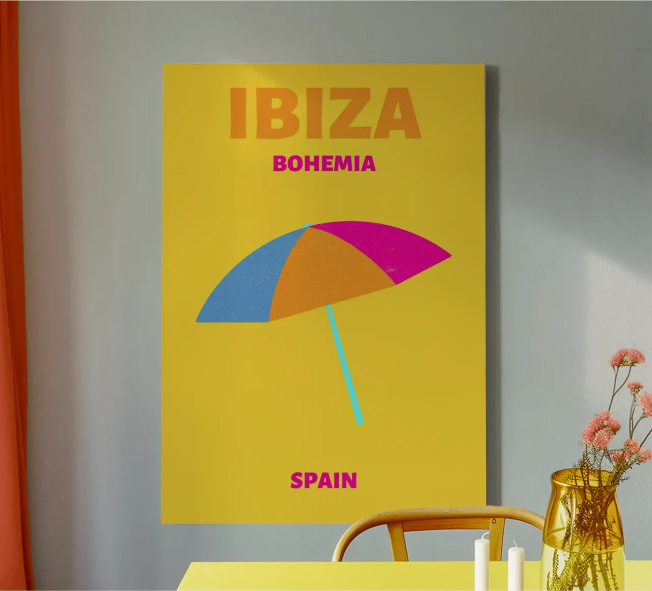Ibiza Bohemen Paraplu - Kleurrijke Strand Reisposter canvas met Baklijst van NorwesClub
