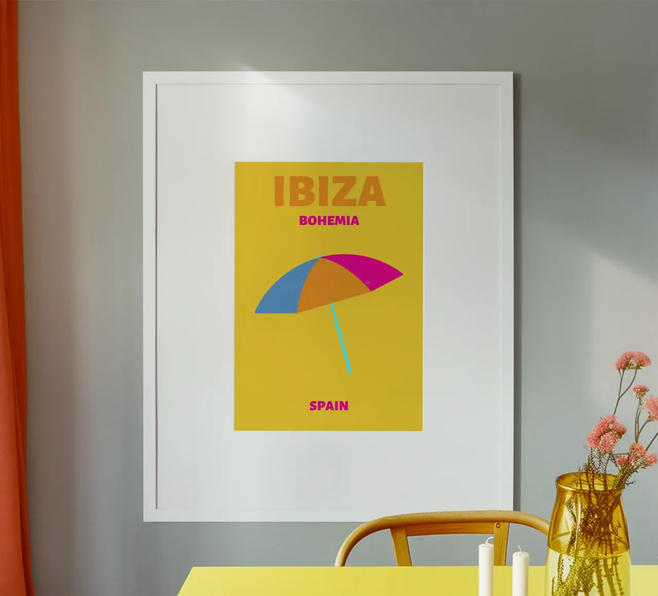 Ombrello di Ibiza Bohemia - Poster da viaggio colorato per la spiaggia poster con telaio in legno da NorwesClub