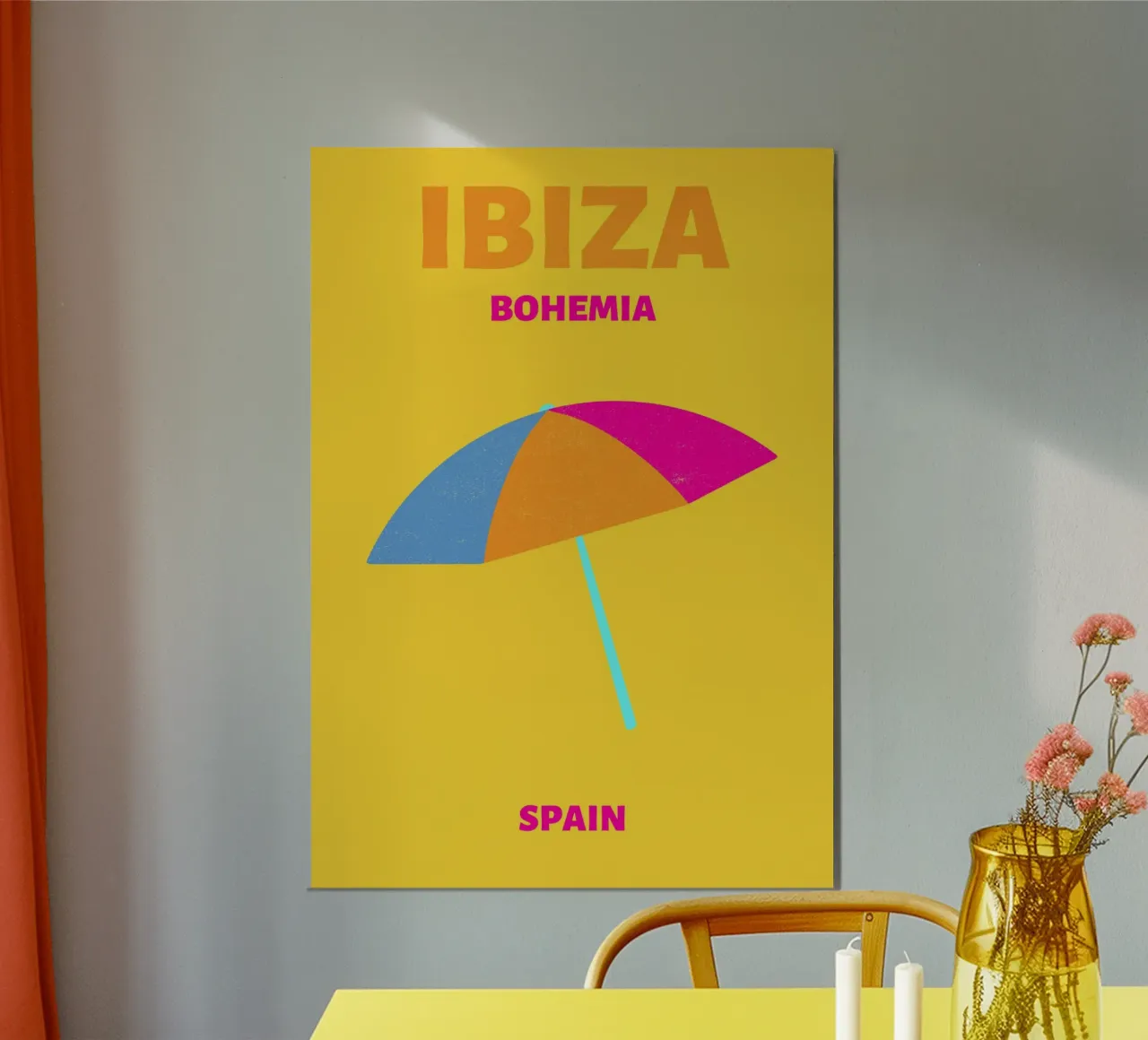 Ombrello di Ibiza Bohemia - Poster da viaggio colorato per la spiaggia poster con telaio in legno da NorwesClub