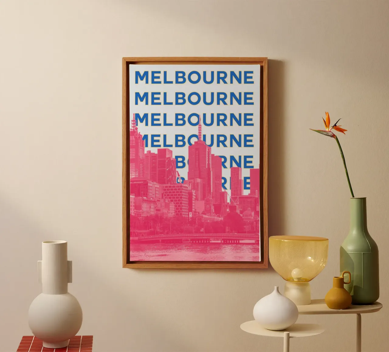 Melbourne Stadsgezicht Grafisch Abstract Vintage Poster 1968 canvas met Baklijst van NorwesClub