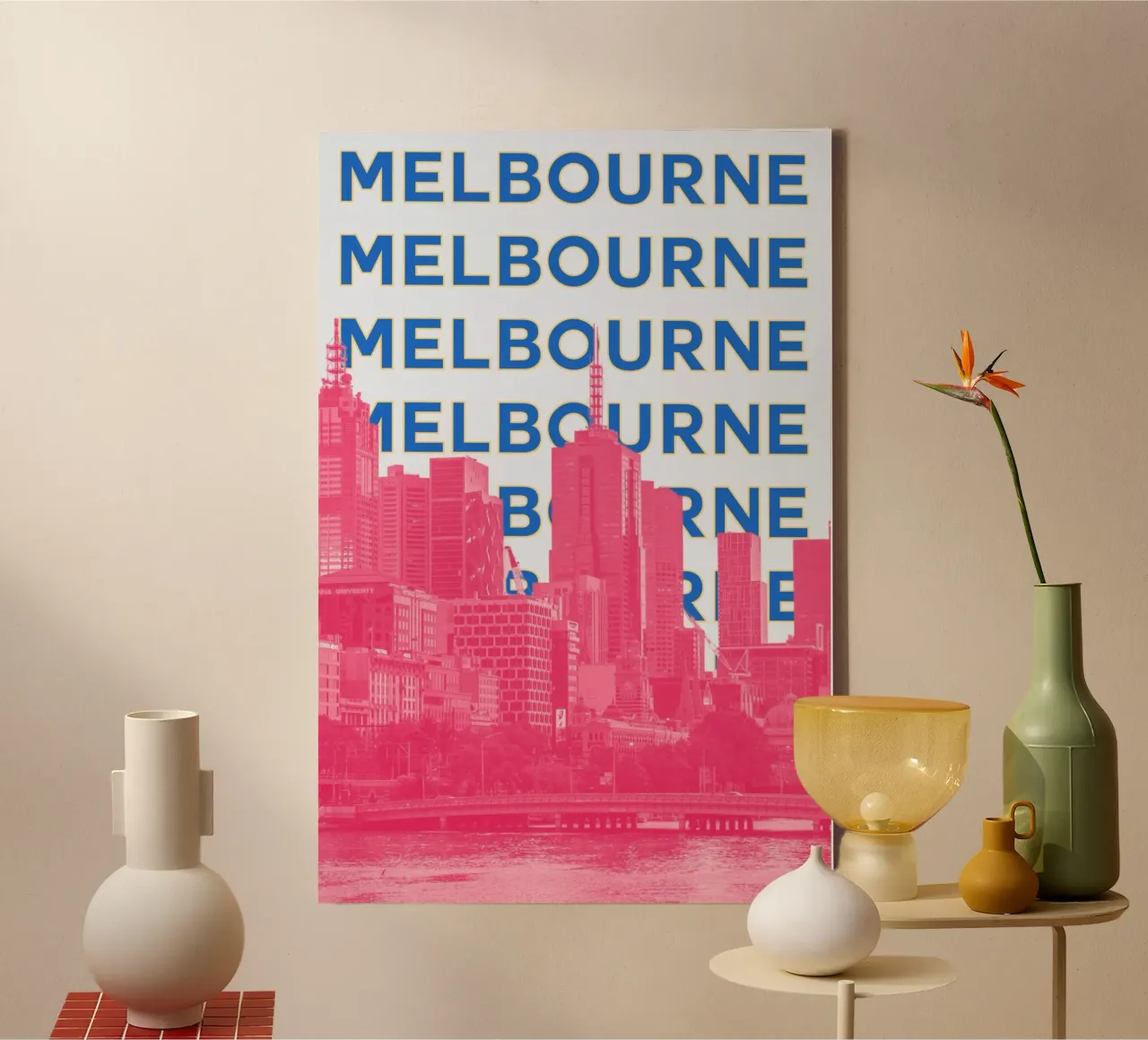 Melbourne Stadsgezicht Grafisch Abstract Vintage Poster 1968 canvas met Baklijst van NorwesClub