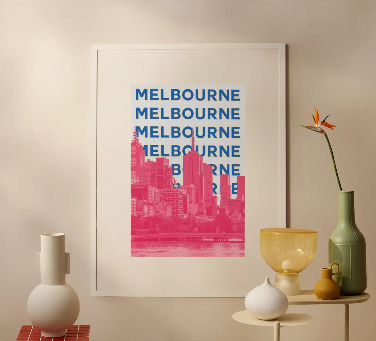 Melbourne Cityscape Grafico Astratto Poster d'epoca 1968 poster con telaio in plastica da NorwesClub
