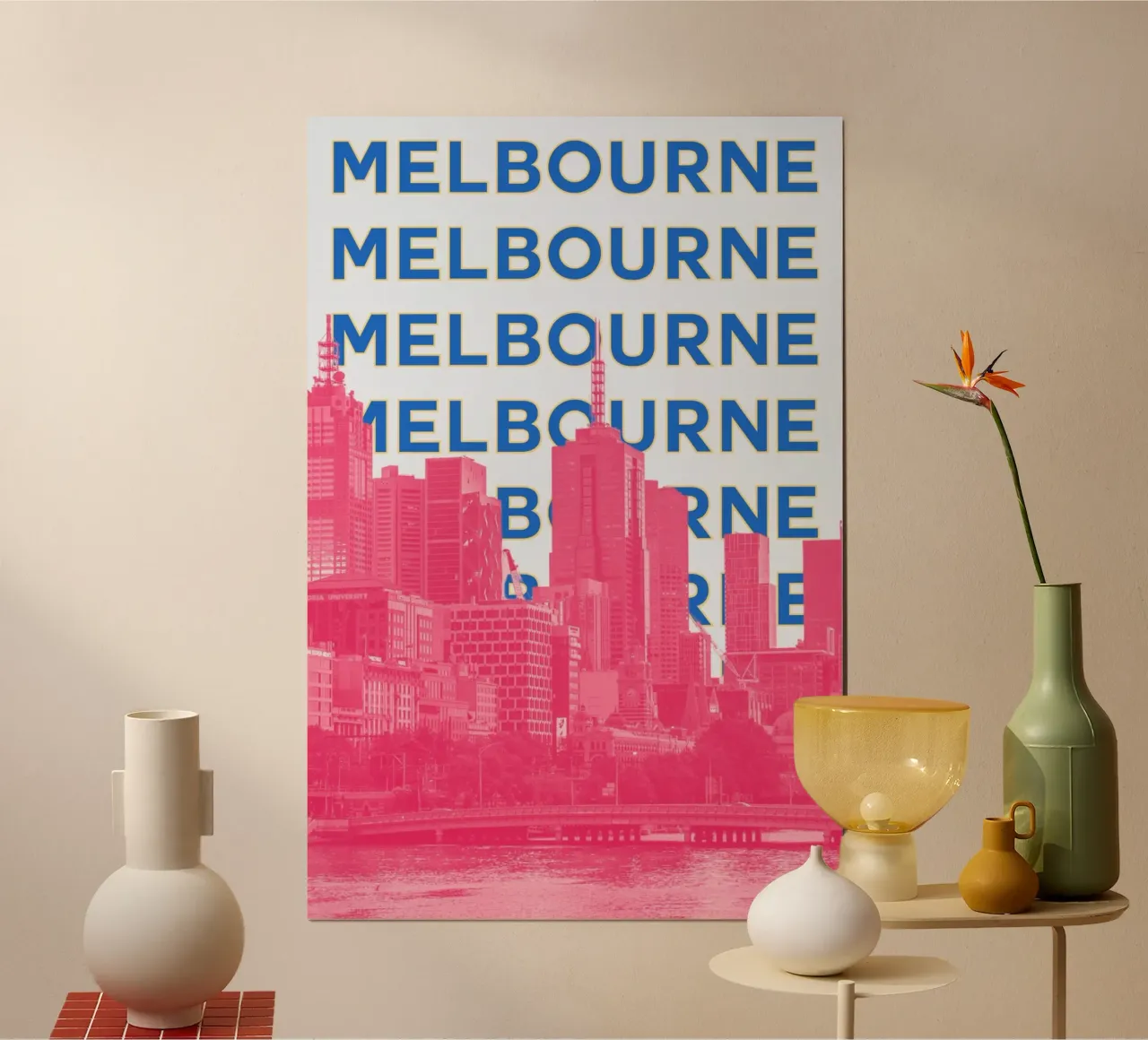 Melbourne Cityscape Grafico Astratto Poster d'epoca 1968 poster con telaio in plastica da NorwesClub