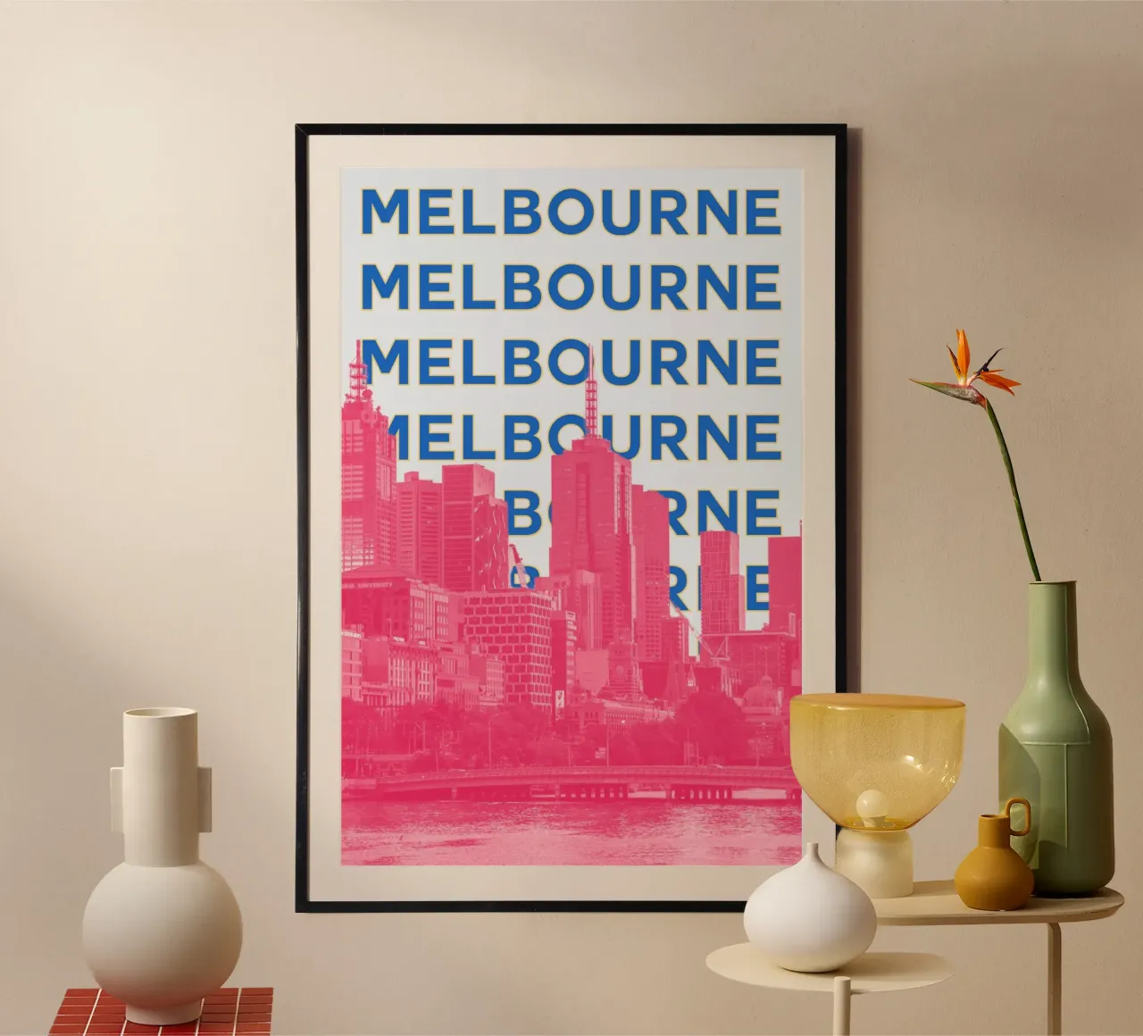 Melbourne Cityscape Grafico Astratto Poster d'epoca 1968 poster con telaio in plastica da NorwesClub