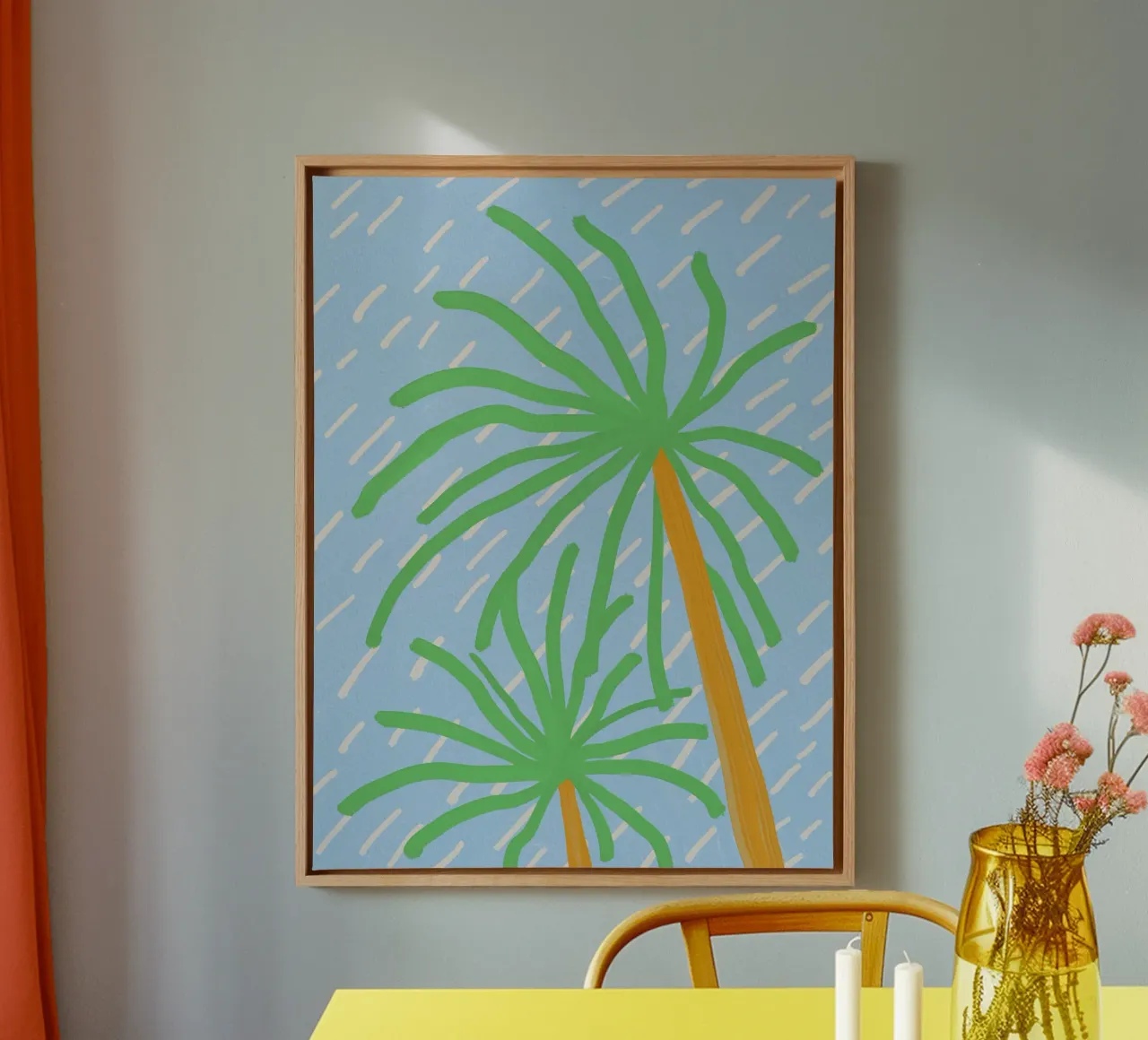 Palm in the wind canvas with Floater frame by Little Dean