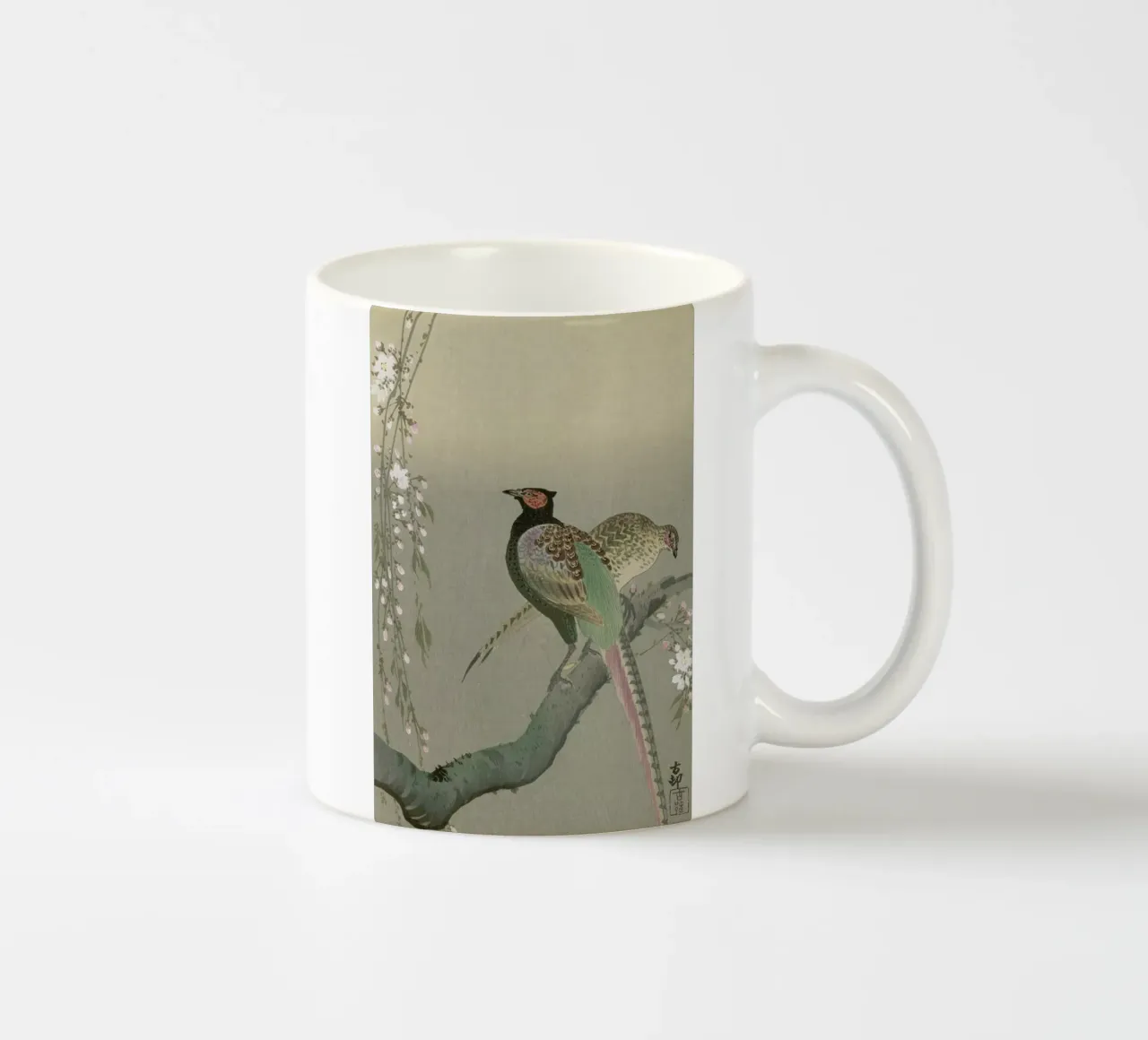 Shôson - Pheasants in a Cherry Blossom Branch. tazza in ceramica da ARTOTHEK
