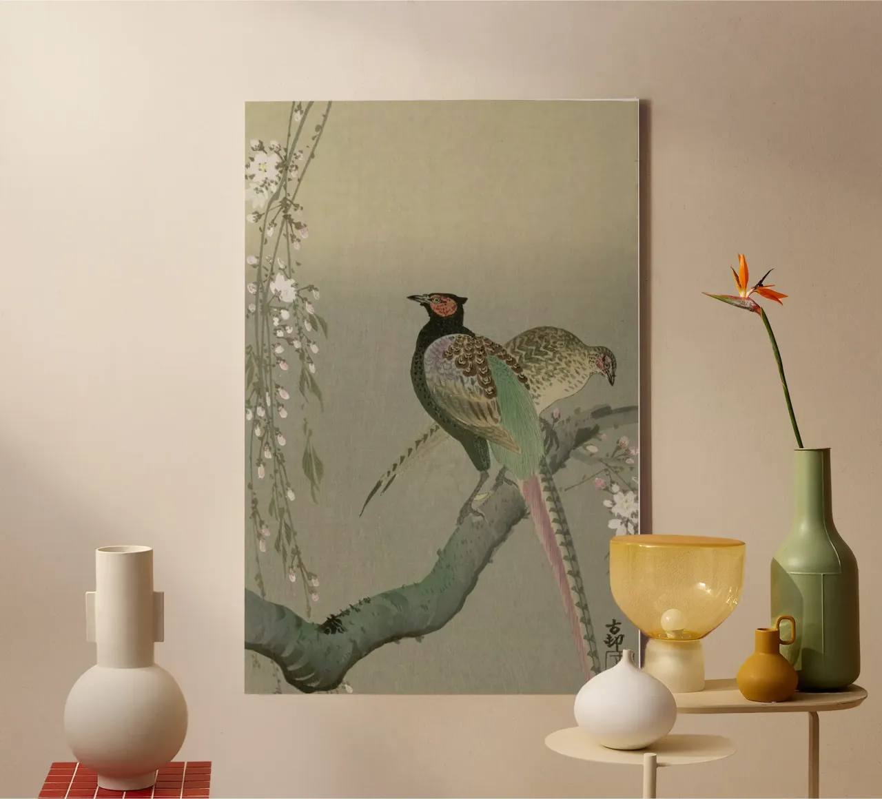 Shôson - Pheasants in a Cherry Blossom Branch. canvas by ARTOTHEK