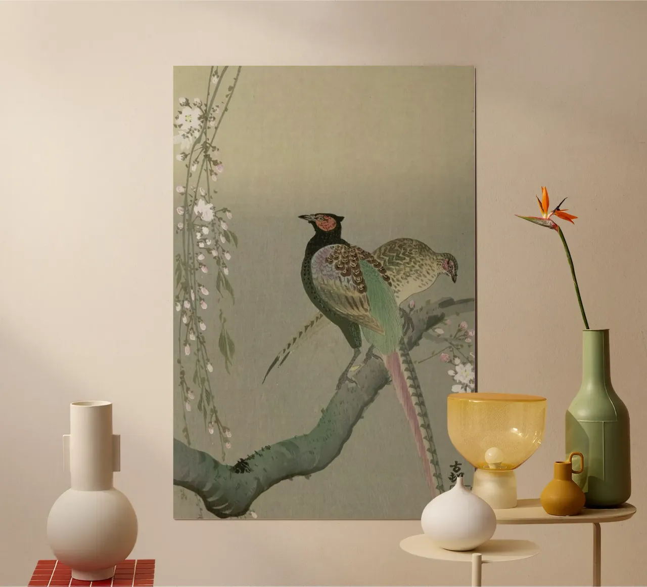 Shôson - Pheasants in a Cherry Blossom Branch. carta hahnemühle da ARTOTHEK