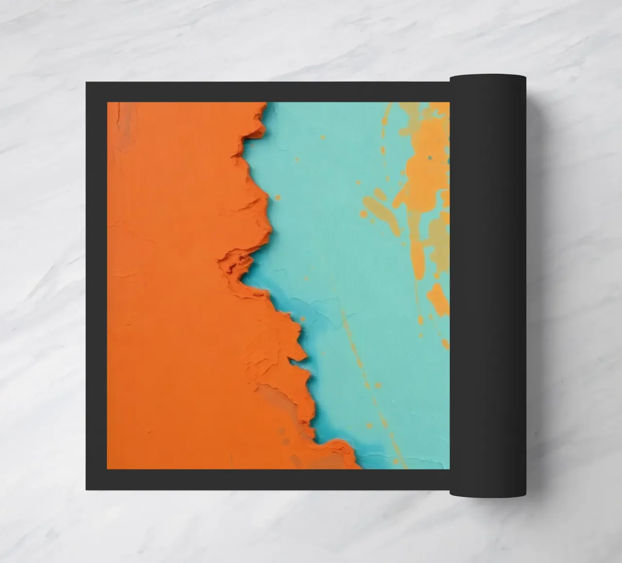 Abstract art painting with vibrant orange and turquoise doormat by DesignDoodle