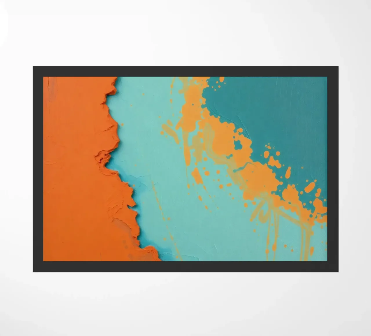 Abstract art painting with vibrant orange and turquoise doormat by DesignDoodle