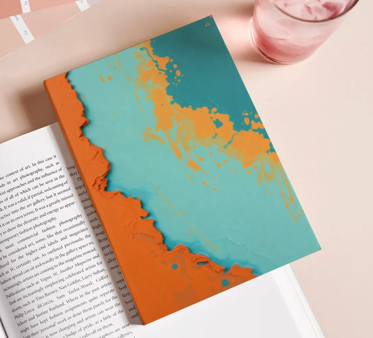 Abstract art painting with vibrant orange and turquoise notebook by DesignDoodle