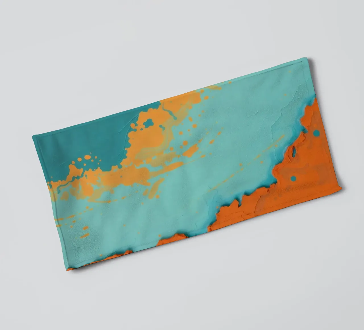Abstract art painting with vibrant orange and turquoise towel by DesignDoodle