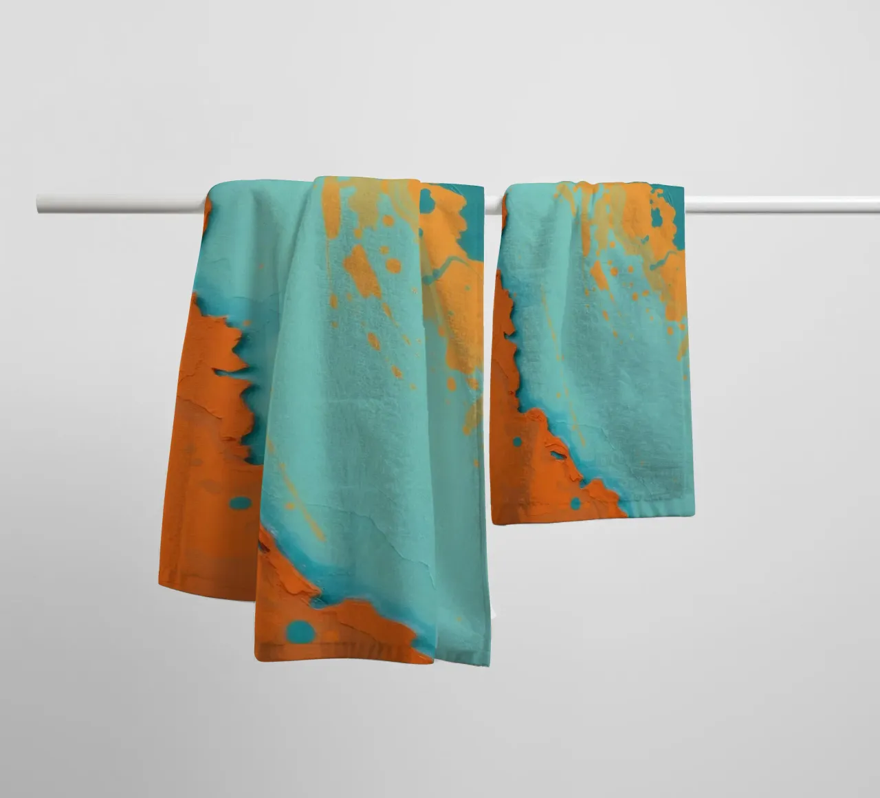 Abstract art painting with vibrant orange and turquoise towel by DesignDoodle