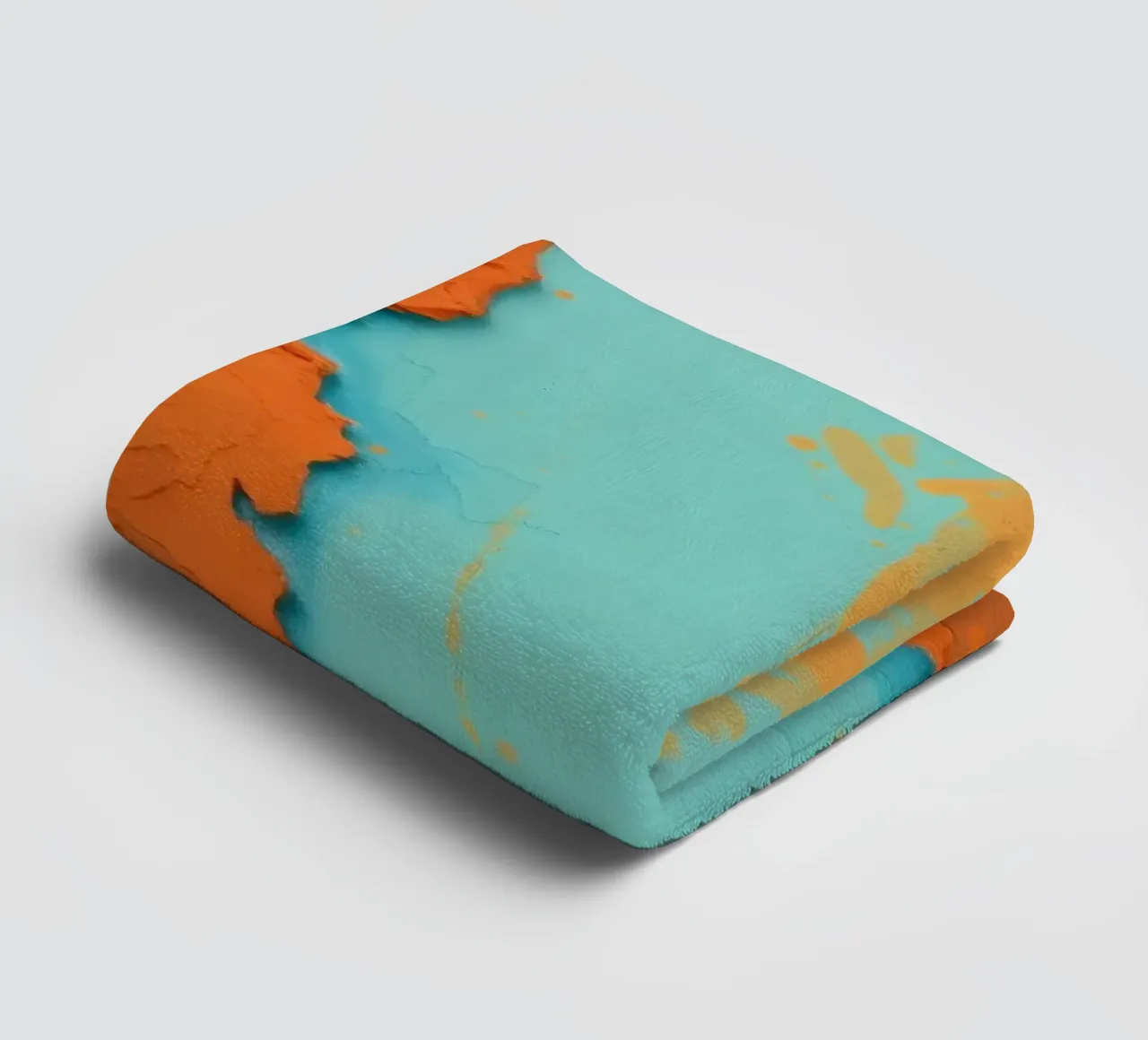 Abstract art painting with vibrant orange and turquoise towel by DesignDoodle