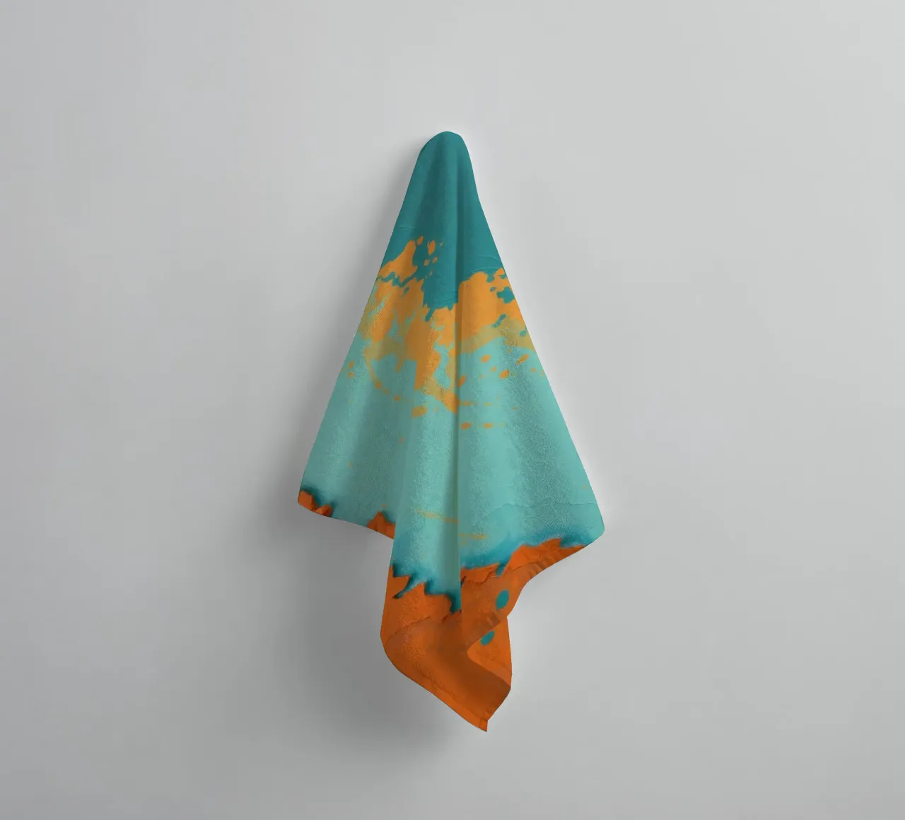 Abstract art painting with vibrant orange and turquoise towel by DesignDoodle